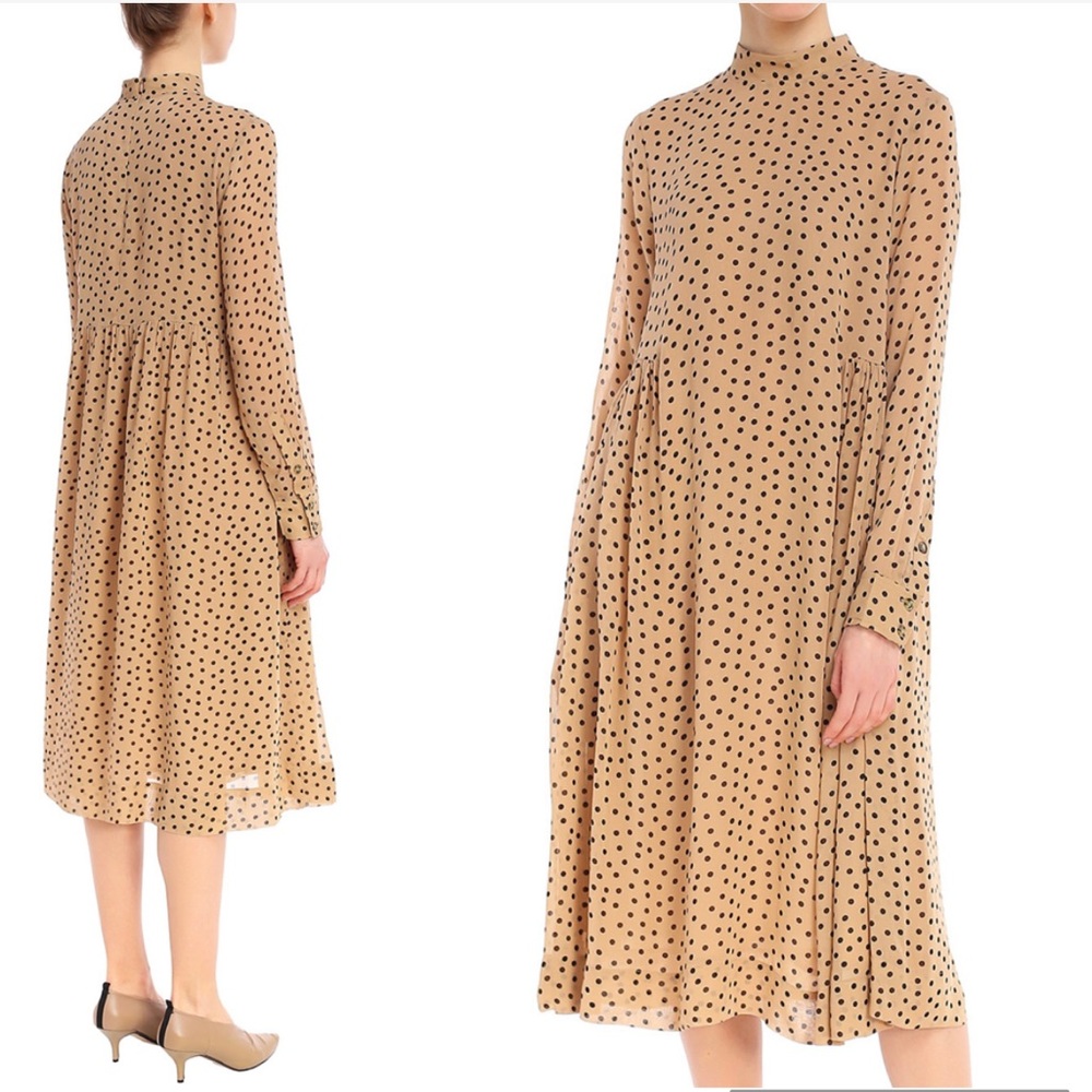 New GANNI Georgette Crepe Polka Dot Dress - Picture 2 of 16